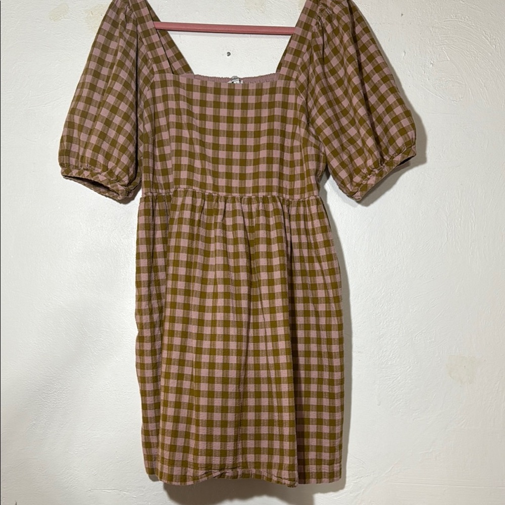 MADEWELL  Plaid Brown and Pink Women's Dress